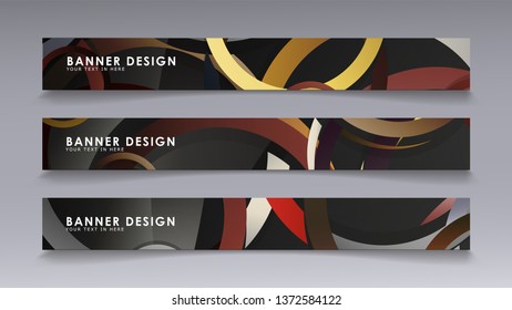 Rectangular vector banners against the background of stacked rings. composition of stone and brick colors