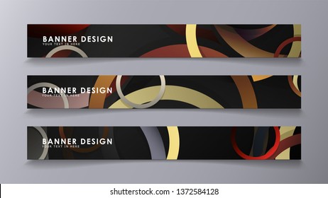 Rectangular vector banners against the background of stacked rings. composition of stone and brick colors