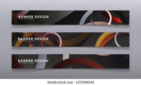 Rectangular vector banners against the background of stacked rings. composition of stone and brick colors