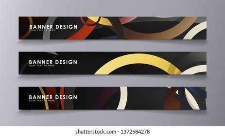 Rectangular vector banners against the background of stacked rings. composition of stone and brick colors