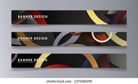 Rectangular vector banners against the background of stacked rings. composition of stone and brick colors