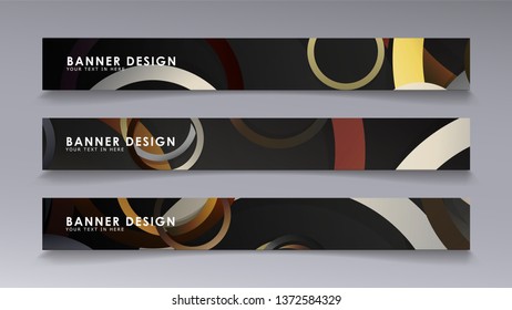 Rectangular vector banners against the background of stacked rings. composition of stone and brick colors