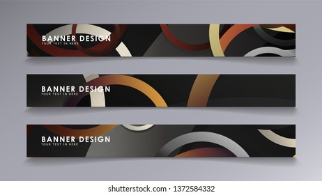 Rectangular vector banners against the background of stacked rings. composition of stone and brick colors