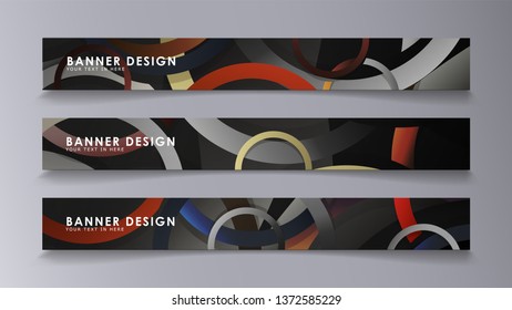 Rectangular vector banners against the background of stacked rings. composition of stone and brick colors