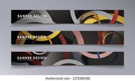 Rectangular vector banners against the background of stacked rings. composition of stone and brick colors