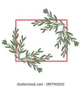 rectangular vector frame. Flower corners with leaves for wedding and holiday. Elements for the design. Isolated