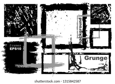 Rectangular vector frame. Grunge ink illustration. Creative backgrounds template for tags, labels, cards. Hand drawn frame brush strokes.