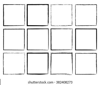 Rectangular vector frame. Grunge ink illustration. Creative backgrounds for tags, labels, cards. Hand drawn brush strokes.
