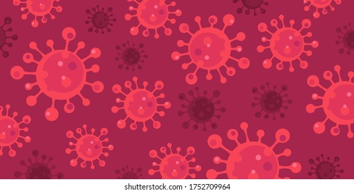 rectangular vector illustration background of coronavirus particles. the virus is red. background for news about the pandemic.