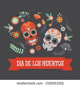A rectangular vector illustration dedicated to the traditional Mexican Day of the Dead