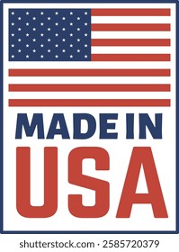 Rectangular vector illustration showcasing a Made in USA label adorned with the American flag, representing national pride and the origin of quality products