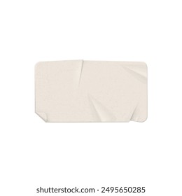 Rectangular vector illustration of a vintage beige paper sticker with folded corners and a cracked texture. Ideal for scrapbooking, labels, or decorative elements in design projects.