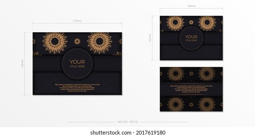 Rectangular Vector postcards in Black color with luxurious patterns. Invitation card design with vintage ornament.