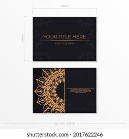 Rectangular Vector postcards in Black color with luxurious patterns. Invitation card design with vintage ornament.