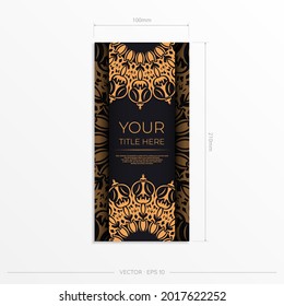 Rectangular Vector postcards in Black color with luxurious patterns. Invitation card design with vintage ornament.