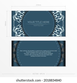 Rectangular Vector Prepare blue postcards with luxurious light patterns. Template for design printable invitation card with vintage ornament.