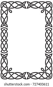 Rectangular vertical Celtic frame. Black isolated vector illustration on white background.