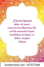 Rectangular vertical frame of the mandala in orange yellow tones.