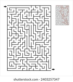 
Rectangular vertical labyrinth. A maze game with a solution. Black and white vector illustration