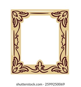 Rectangular Vintage Decorative Picture Frame. Ornate floral decor for photos and mirrors. Victorian retro frame, with leaf ornament cartoon vector illustration