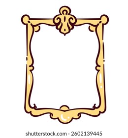 Rectangular vintage decorative picture frame. Ornate floral decor for photos and mirrors. Victorian retro frame, with leaf ornament cartoon vector illustration