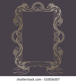 Rectangular vintage frame decor with elements of baroque and banner.