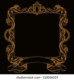 Rectangular vintage frame decor with elements of baroque and banner.