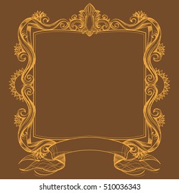 Rectangular vintage frame decor with elements of baroque and banner.