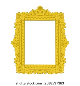 Rectangular vintage frame for mirrors and paintings. Baroque ornamented baguette for royal interior. Old antique things. Vector illustration isolated on transparent background.