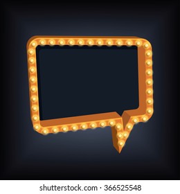 Rectangular Vintage frame. Realistic 3D speech bubble with a neon light. Retro shape with black space for your text, messages, events, advertising. Light incident on the wall. Vector illustration