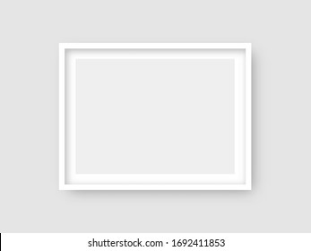 Rectangular wall picture ot photo frame mockup isolated on light background. Banner or poster template, decorative design element. Realistic vector illustration.
