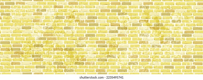 Rectangular wall with a texture of bricks in aged light yellow with scuffs and chips. Seamless background.