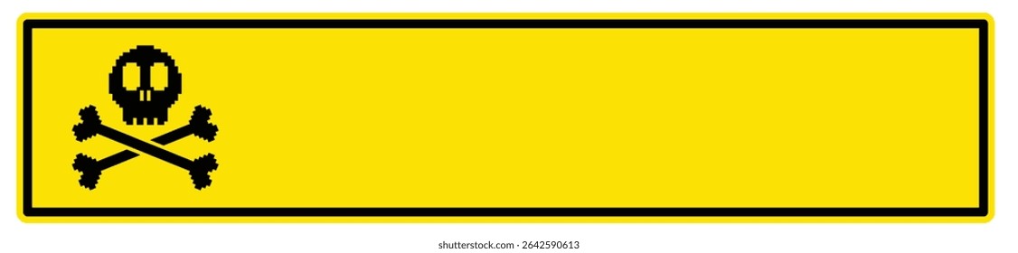 rectangular warning banner featuring a pixelated skull and crossbones icon on the left side, with ample blank space on the right for custom text or symbols