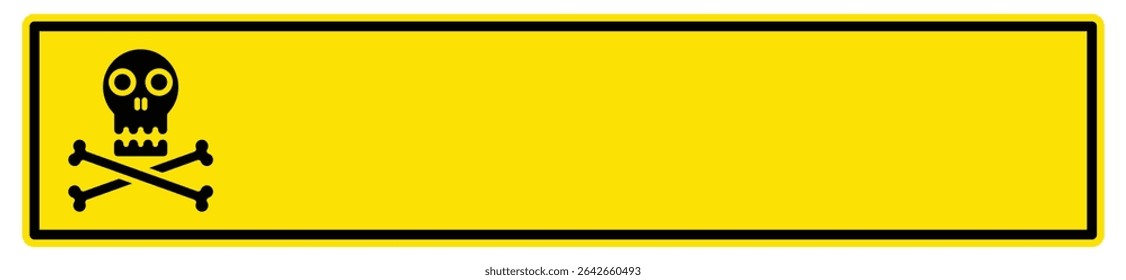 rectangular warning banner featuring a skull and crossbones icon on the left side, with ample blank space on the right for custom text or symbols
