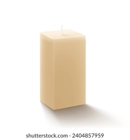 Rectangular wax candle. isolated on a white background. Mockup, Realistic 3d vector illustration