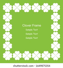 A rectangular white clover leaf frame with a green background. Vector illustration