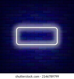 Rectangular white neon frame on brick wall. Horisontal framing. Empty border. Copy space. Shiny flyer. Glowing effect poster. Editable stroke. Vector stock illustration