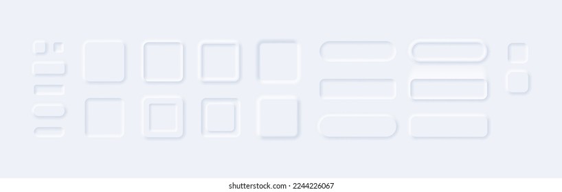 Rectangular white neumorphism buttons convex square collection of button design ui white, web icon template interface vector illustration