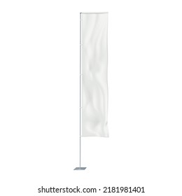 Rectangular white wind dancer event flag vector mock-up. Blank banner on metal pole mockup. Vertical advertising sign template