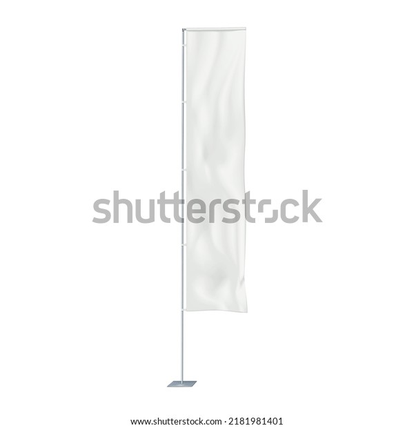 Rectangular white wind dancer event flag vector\
mock-up. Blank banner on metal pole mockup. Vertical advertising\
sign template