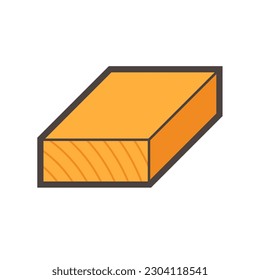 Rectangular wood, girder or lumber vector icon. Natural material by cutting, processing in sawmill industry for made frame, beam, column or structure in house construction, furniture or woodworking.