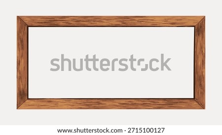 Rectangular wooden frame with a natural wood texture. The wooden frame is empty, showcasing its rich brown color. Perfect for framing art or photos. Illustration frame vector.