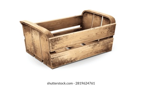 A rectangular wooden planter box with curved front and back ends, showing visible wood grain and weathered surface. It features horizontal slats, metal fasteners, and is positioned at a three-quarter angle on a transparent background.