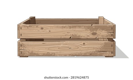 A rectangular wooden planter box made of light brown planks with visible wood grain and knots. The box features metal brackets and corner supports, set against a transparent background with a subtle shadow.