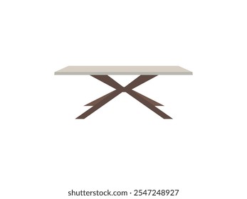 Rectangular Wooden Table Vector Illustration: Modern Furniture Design for Living Room, Home Decor, Lounge, Restaurant, Reception. Flat Coffee Table Clipart Made of Wood and Metal for Interiors.