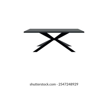 Rectangular Wooden Table Vector Illustration: Modern Furniture Design for Living Room, Home Decor, Lounge, Restaurant, Reception. Flat Coffee Table Clipart Made of Wood and Metal for Interiors.