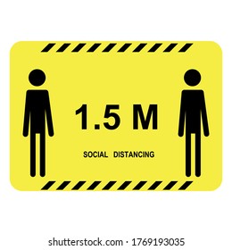 Rectangular yellow sticker with silhouettes of people and social distance. Use it for shops and public places to indicate the border of protection from COVID-19