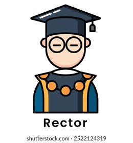 Rector avatar character cartoon design style, Editable vector stroke outline.