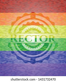 Rector emblem on mosaic background with the colors of the LGBT flag