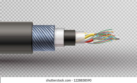 Rector realistic  illustration of fiber optic tight buffered cable structure. 